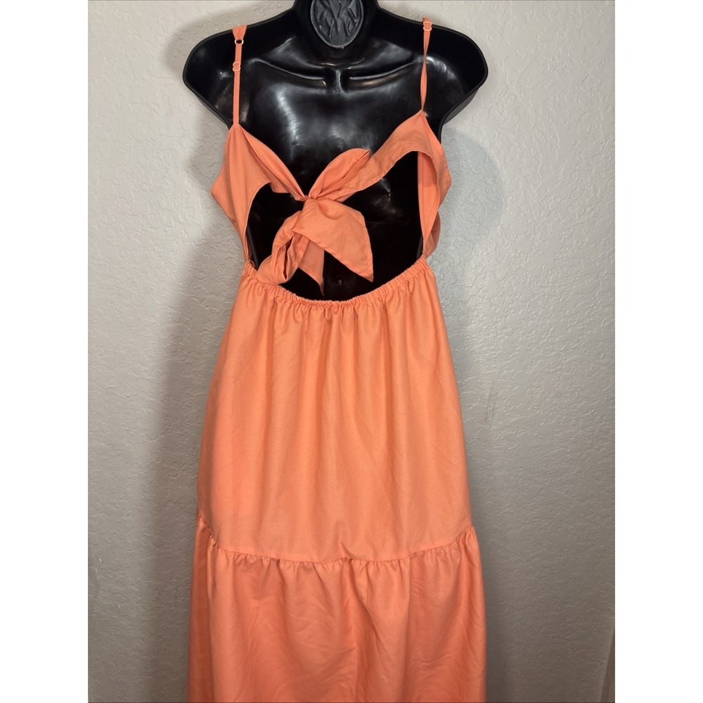 NWT Women's Style House Midi Coral Tiered Ruffle Strap Dress‎ W/Pockets, Size XL - Picture 4 of 7